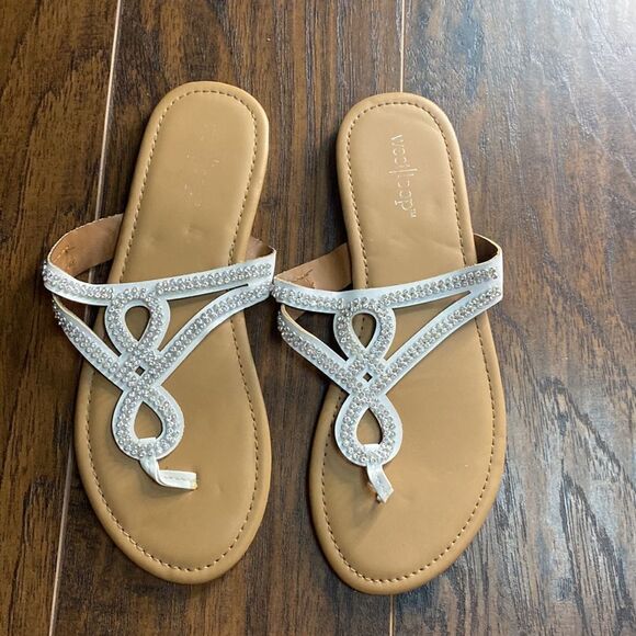 White Silver Rhinestone Sandals - Picture 2 of 5